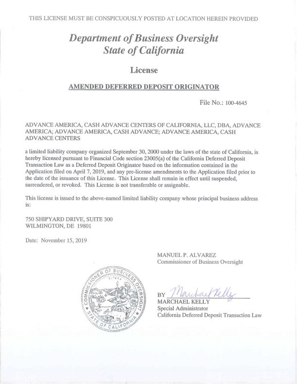 california payday license