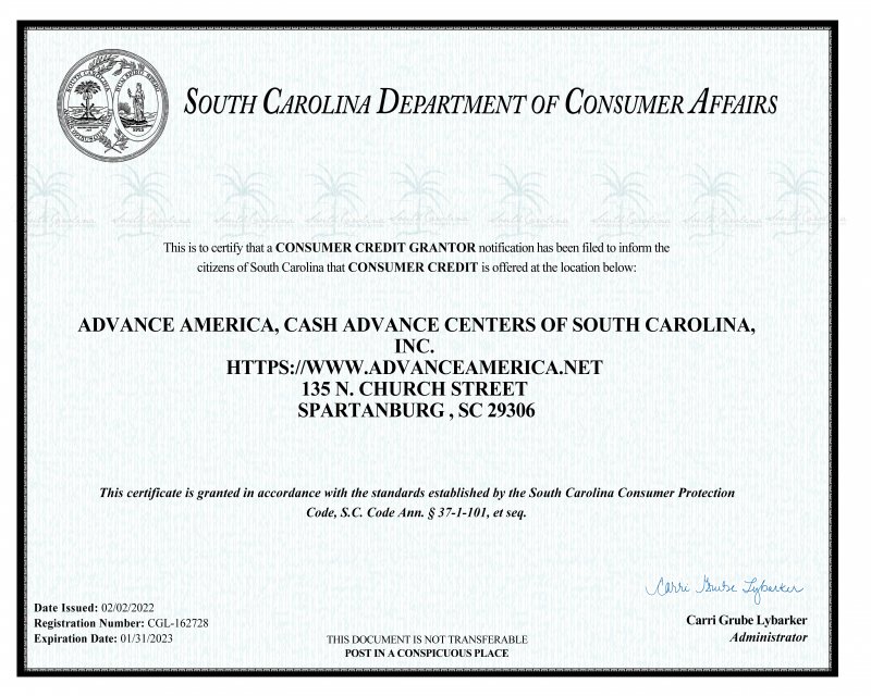 SC Consumer Credit License