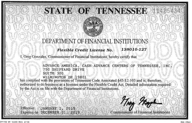 tennessee license2019 flexible credit